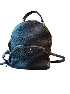 Kate Spade Jackson Black Pebbled Leather Mini Backpack with Front Zip Pocket